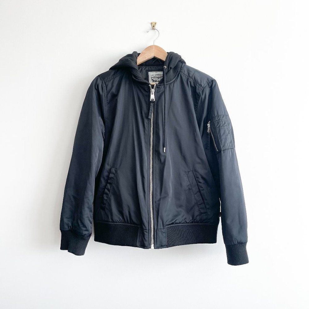 Black Hooded Bomber Jacket - Women